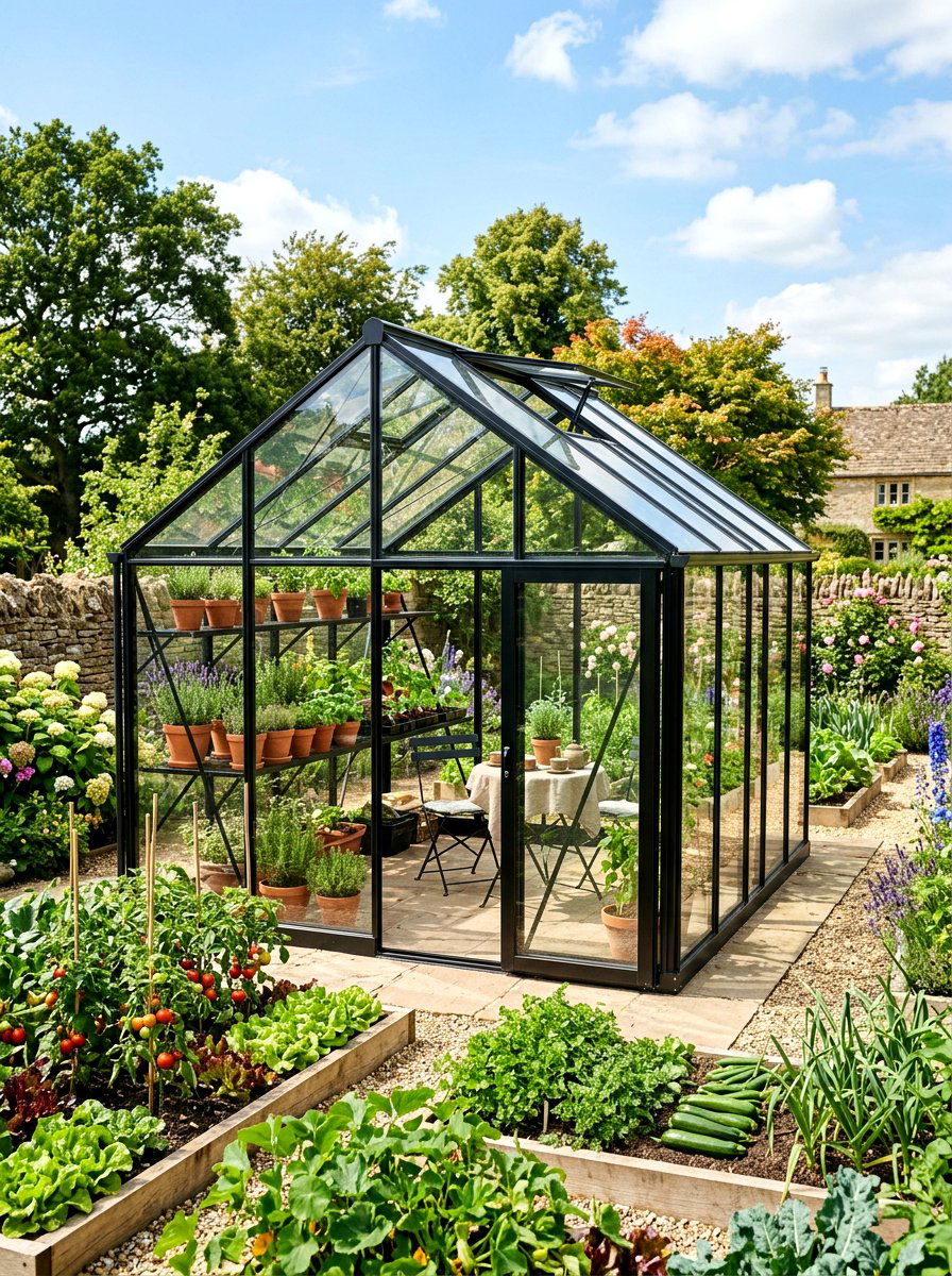 Modern Glass Greenhouse Structure - 30 private backyard oasis ideas