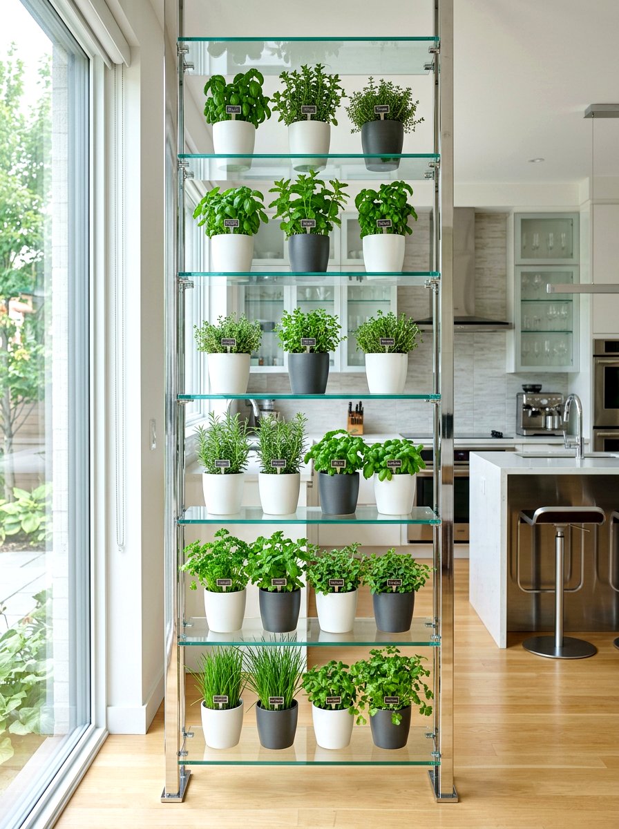 Modern Glass Herb Shelf - 30 indoor herb shelf ideas