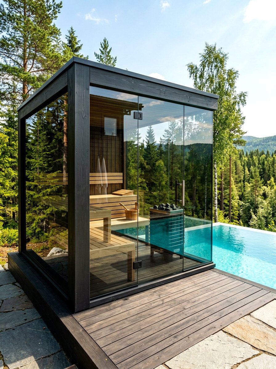 Modern Glass Sauna - 30 backyard sauna ideas
