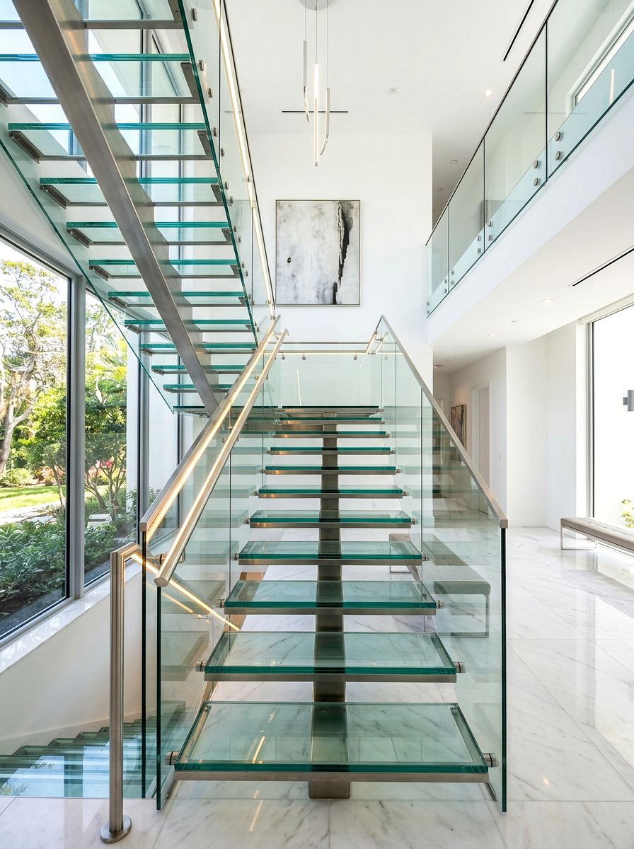 Modern Glass Staircase Handrail Light - 30 stair lighting ideas