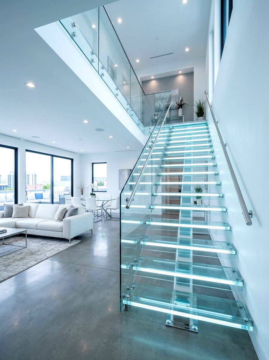 Modern Glass Staircase Lighting - 30 stair tread lighting ideas