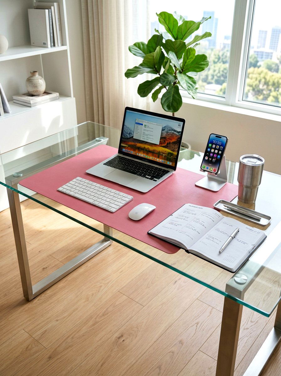 Modern Glass Table - 30 paper planner desk ideas