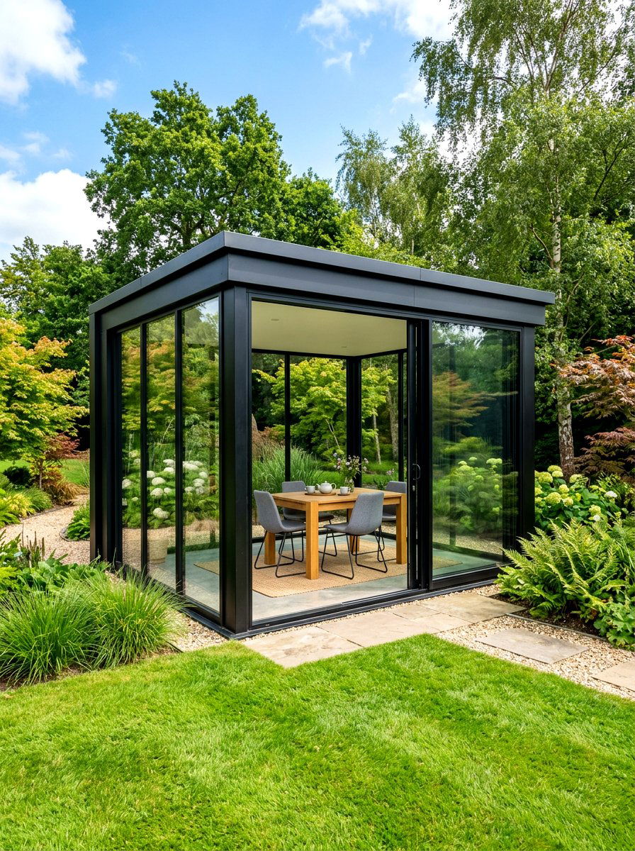 Modern Glass Tea House - 30 garden tea gazebo ideas