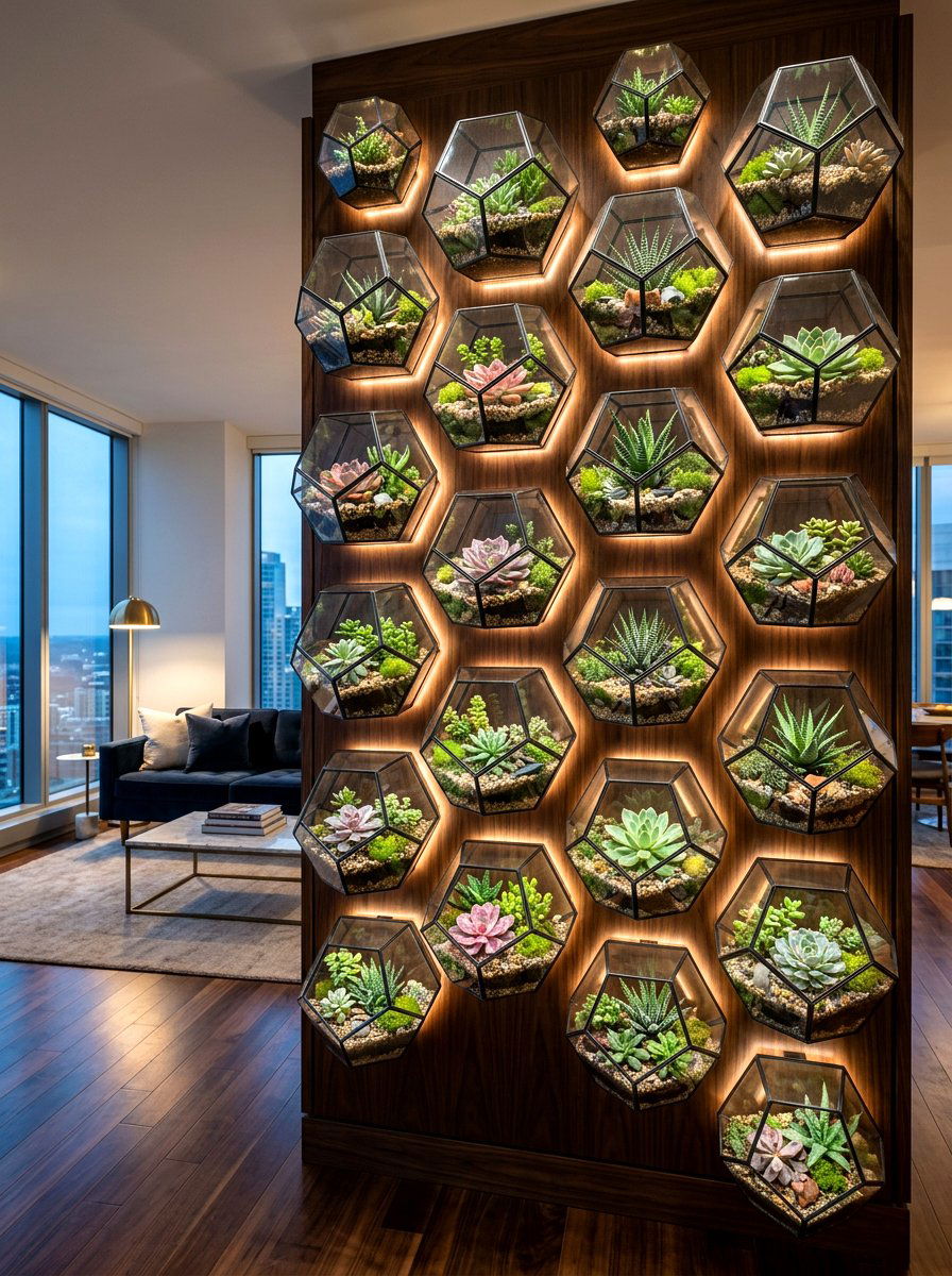 Modern Glass Terrarium Wall - 30 vertical succulent garden ideas