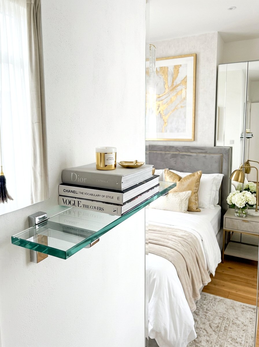 Modern Glass Wall Shelf - 30 wall mounted nightstand ideas