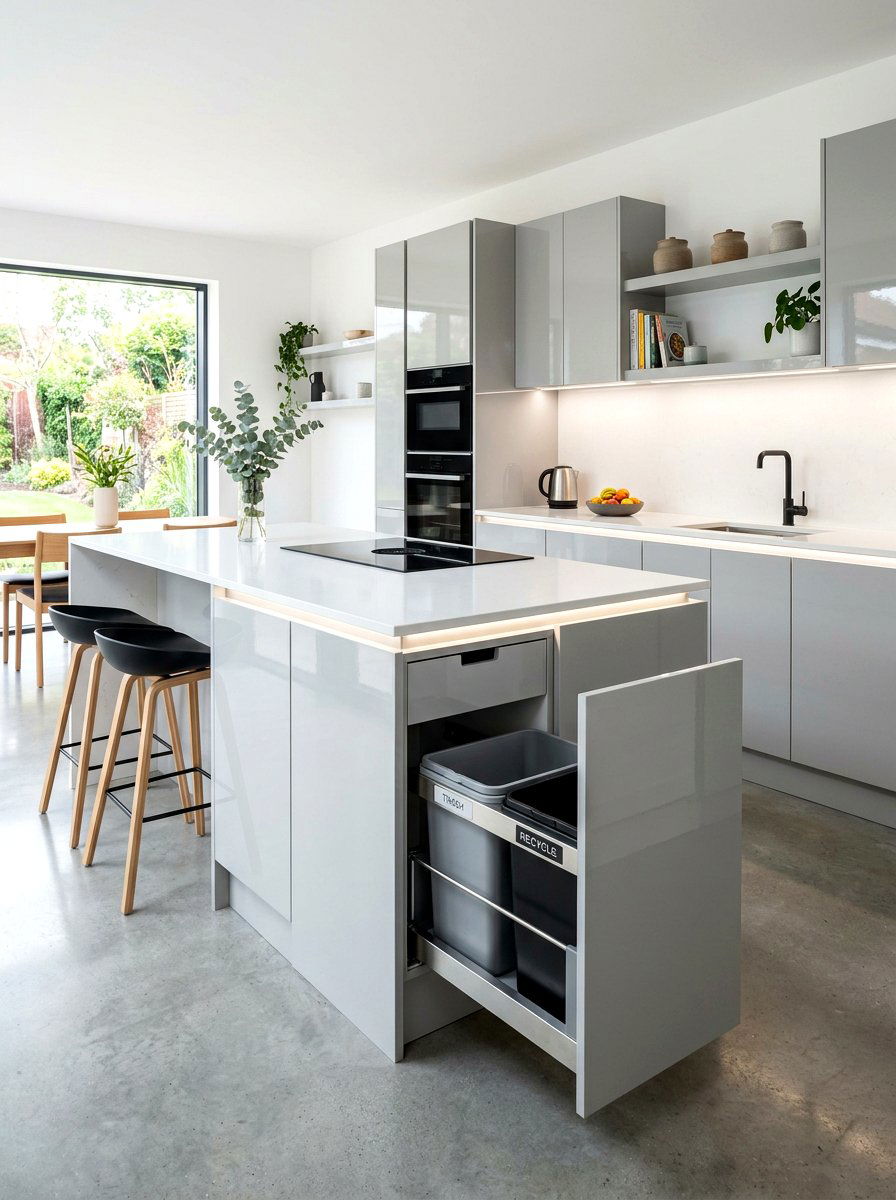 Modern Gloss Trash Cabinet - 30 kitchen trash pull out ideas