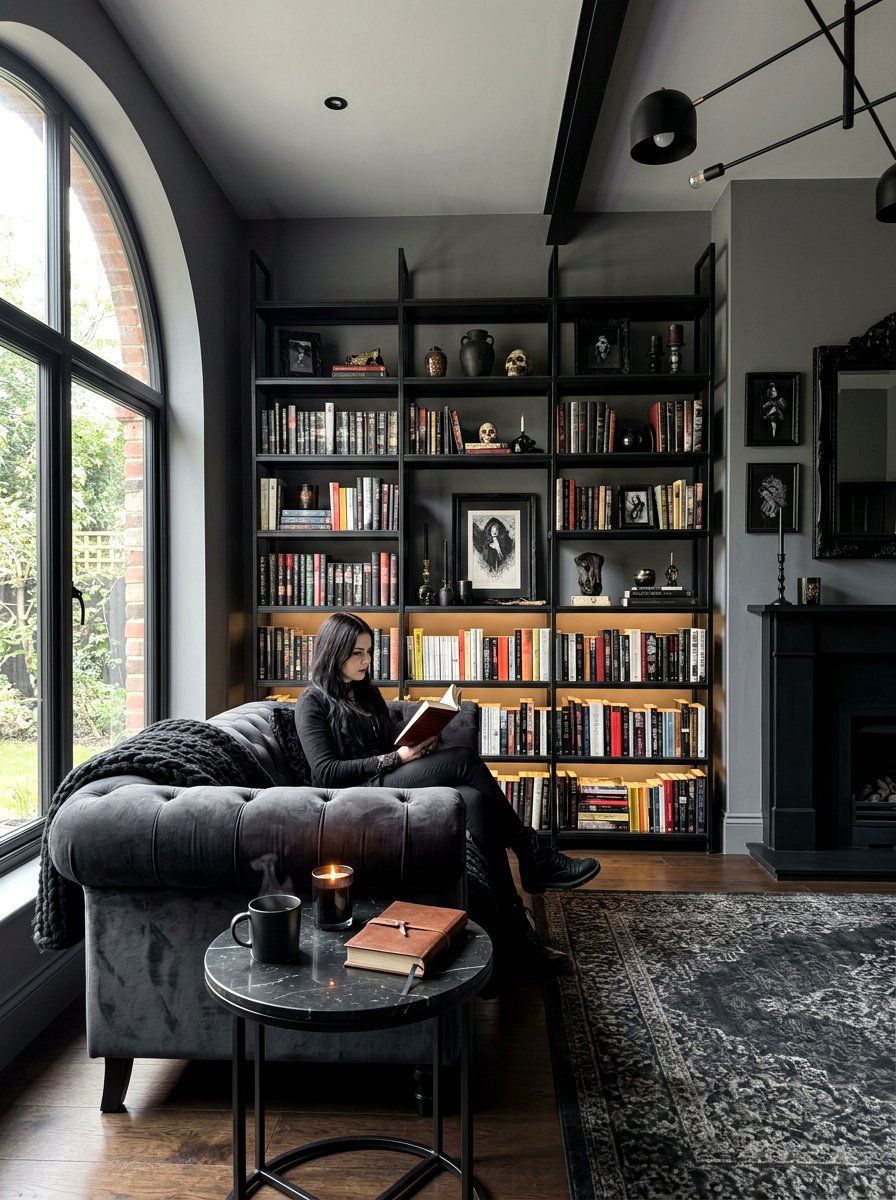 Modern Goth Reading Room - 30 moody reader nook ideas
