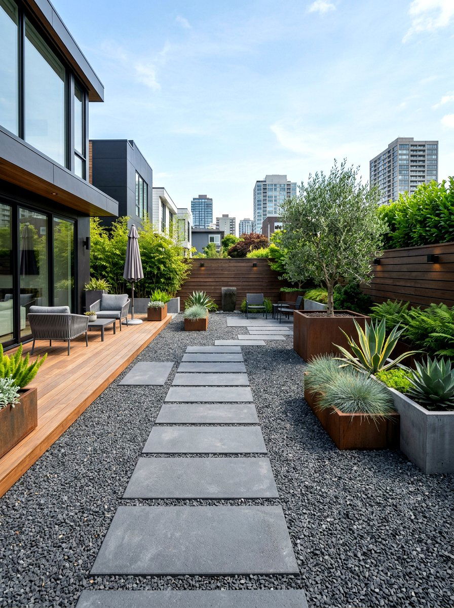 Modern Gravel Backyard - 30 low maintenance landscaping ideas