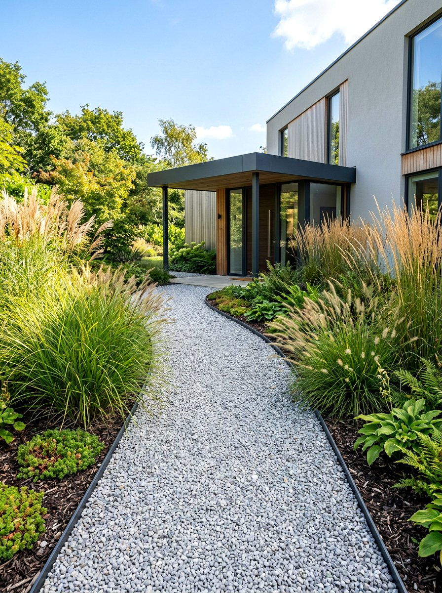 Modern Gravel Path - 30 portico landscaping ideas