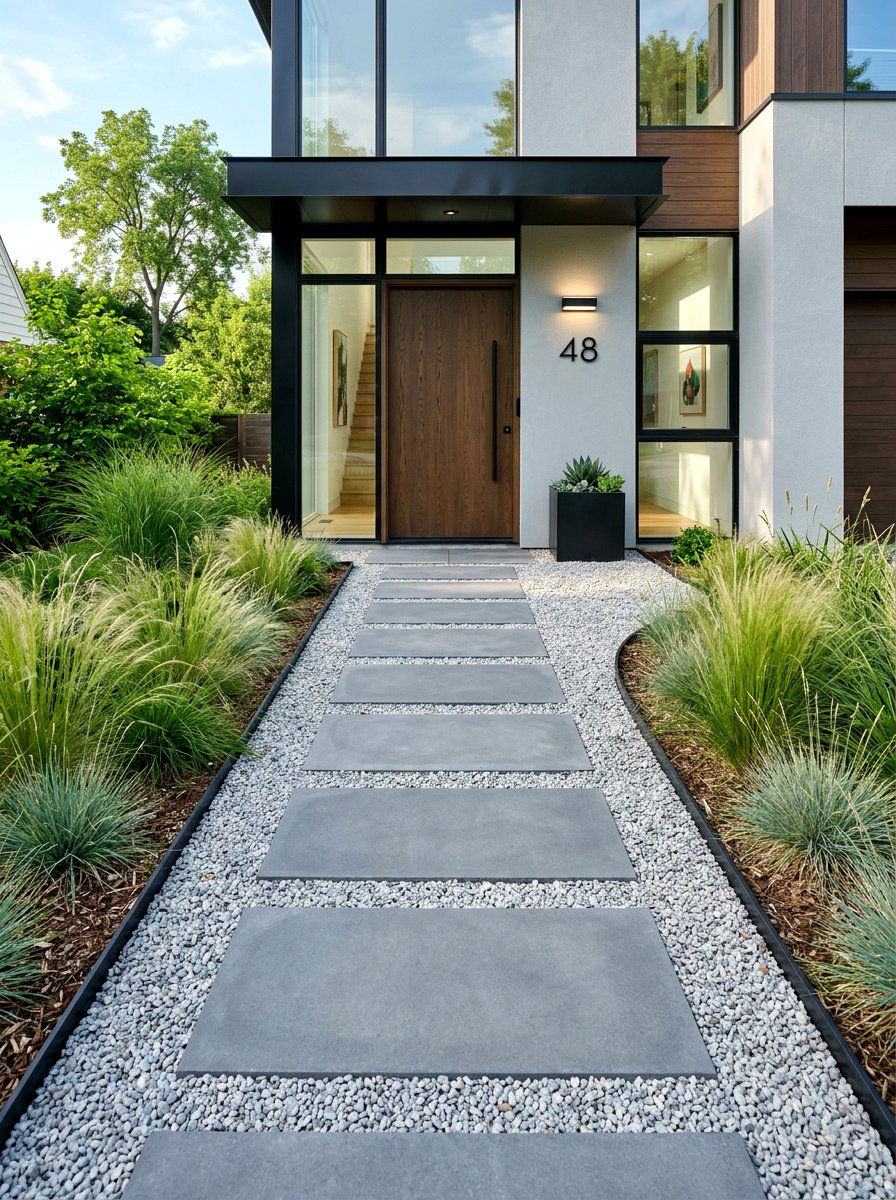 Modern Gravel Path - 30 house entrance landscaping ideas