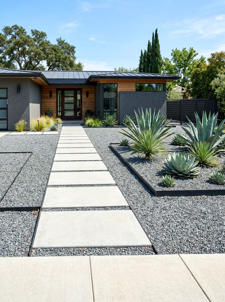 Modern Gravel Yard - 30 xeriscape front yard ideas