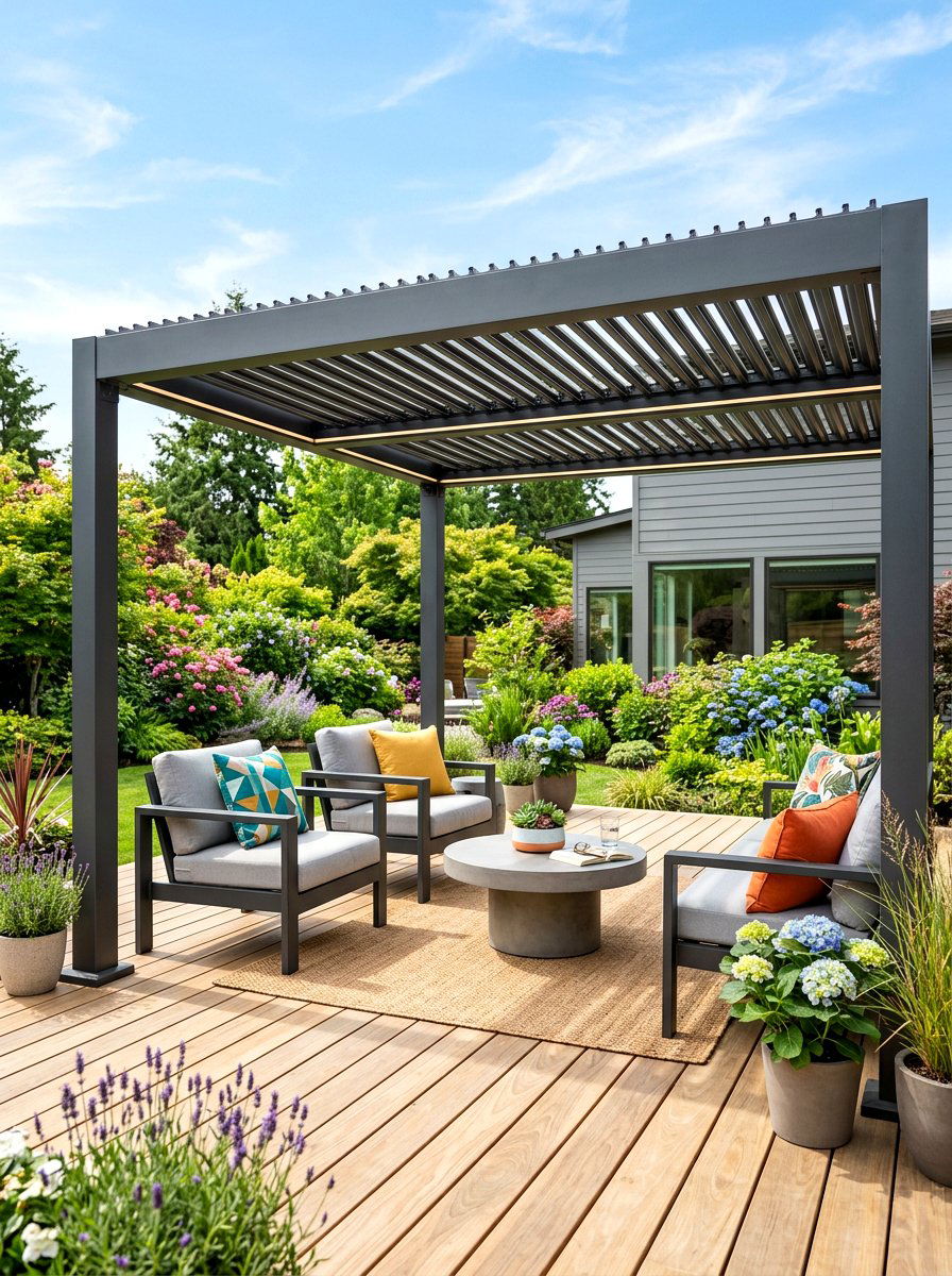 Modern Gray Aluminum Pergola - 30 metal pergola ideas