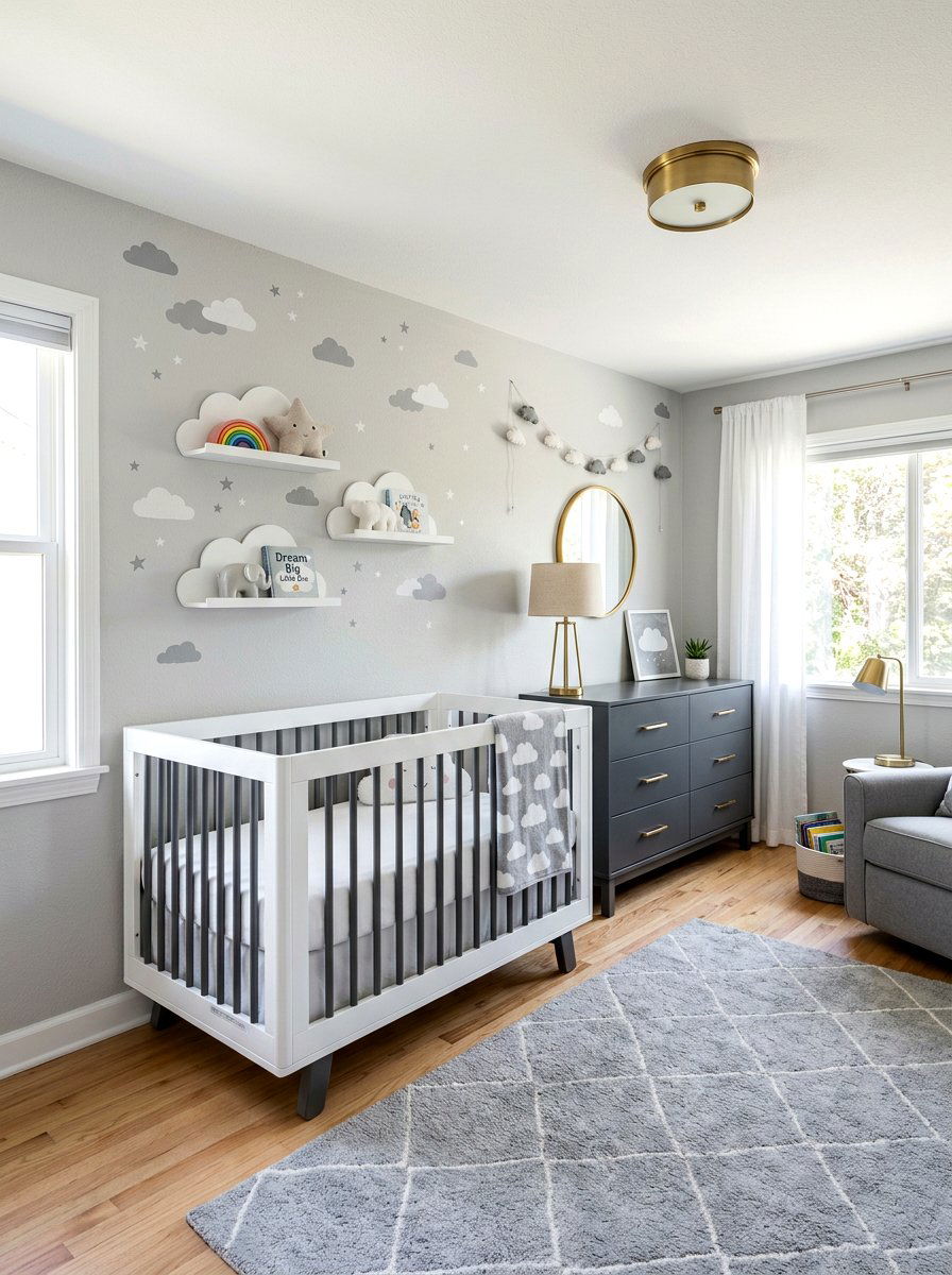 Modern Gray Cloud Nursery - 30 cloud nursery ideas