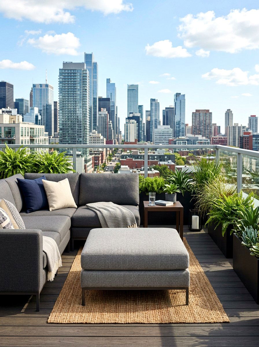 Modern Gray Fabric Footrest - 30 outdoor pouf ideas