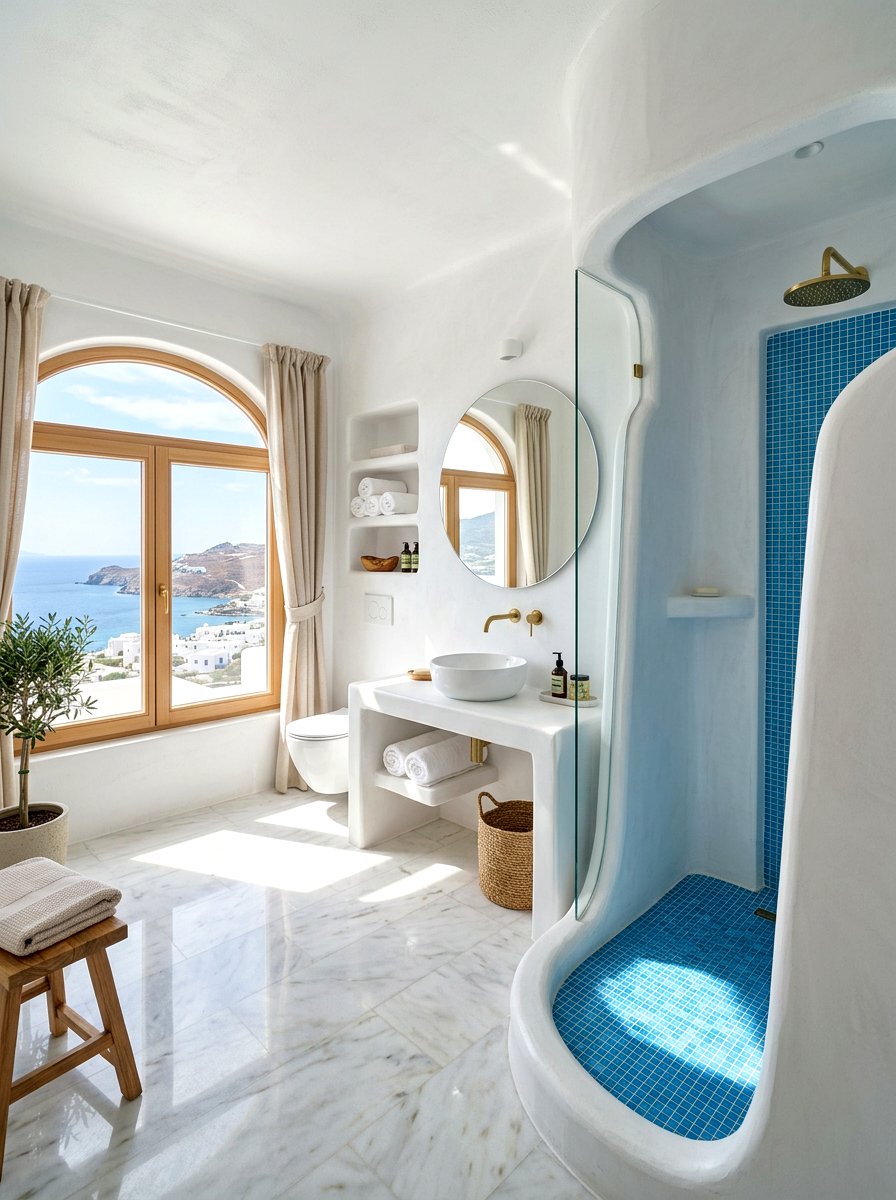 Modern Greek Coastal Bathroom - 30 Mediterranean bathroom ideas