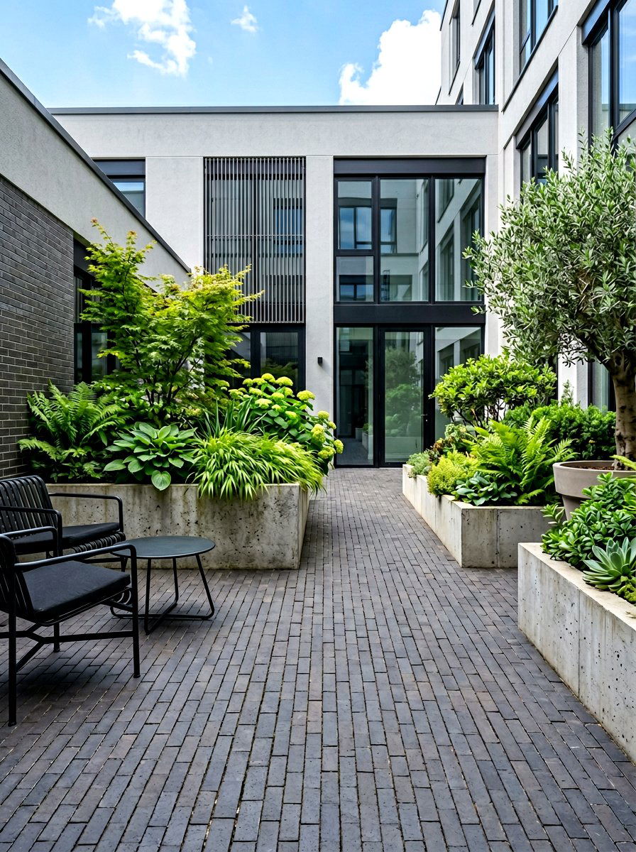 Modern Grey Brick Courtyard - 30 brick courtyard patio ideas