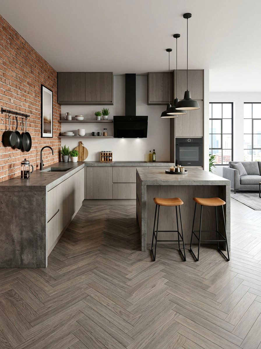 Modern Grey Parquet Kitchen - 30 parquet kitchen floor ideas