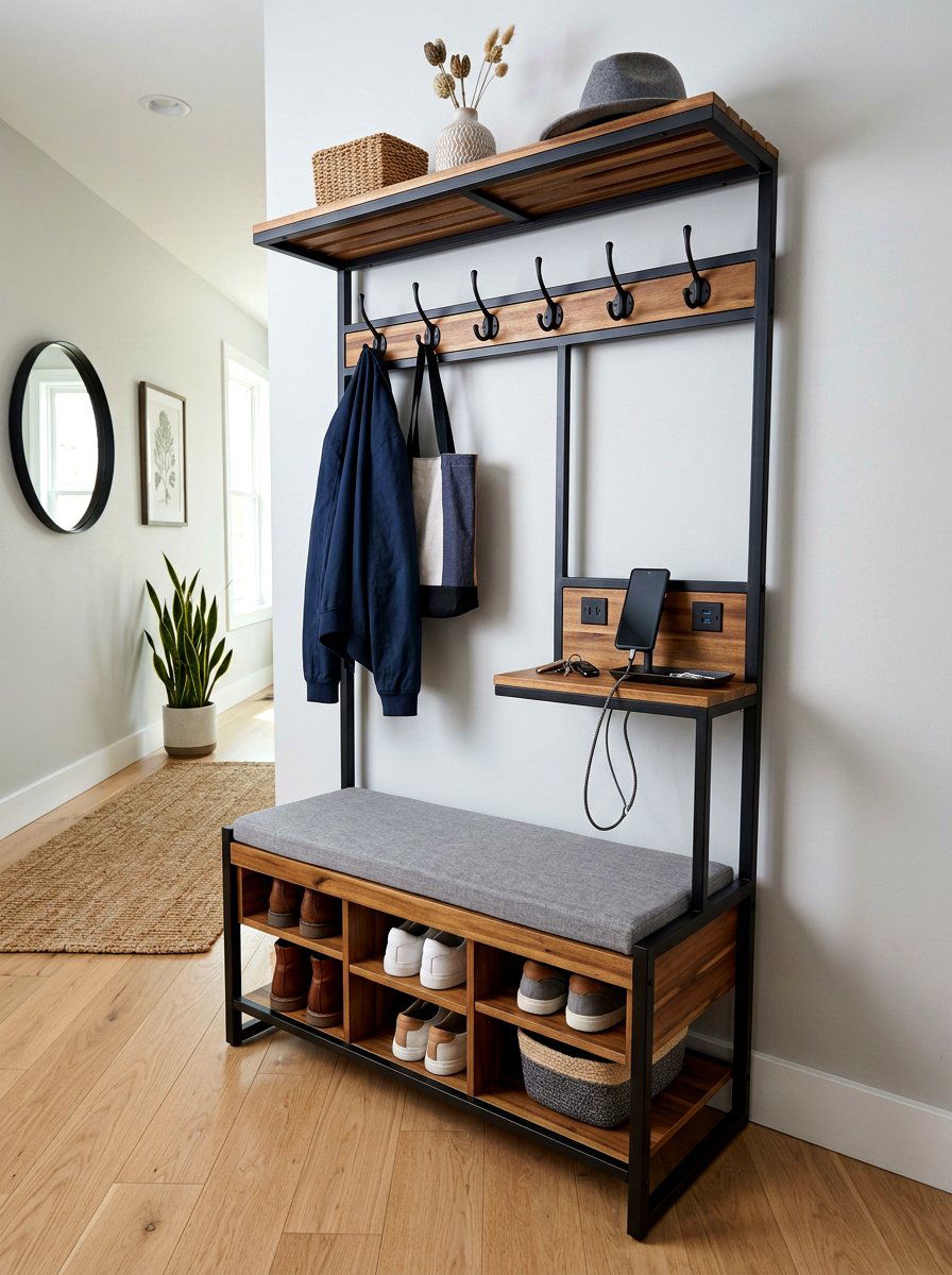 Modern Hall Tree Phone Station - 30 charging station entryway ideas