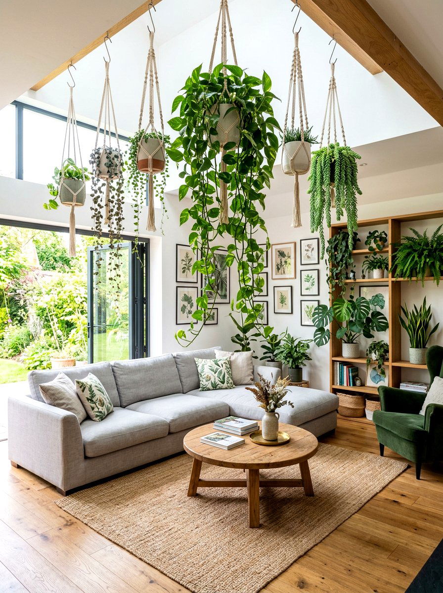 Modern Hanging Plant - 30 tall ceiling living room ideas