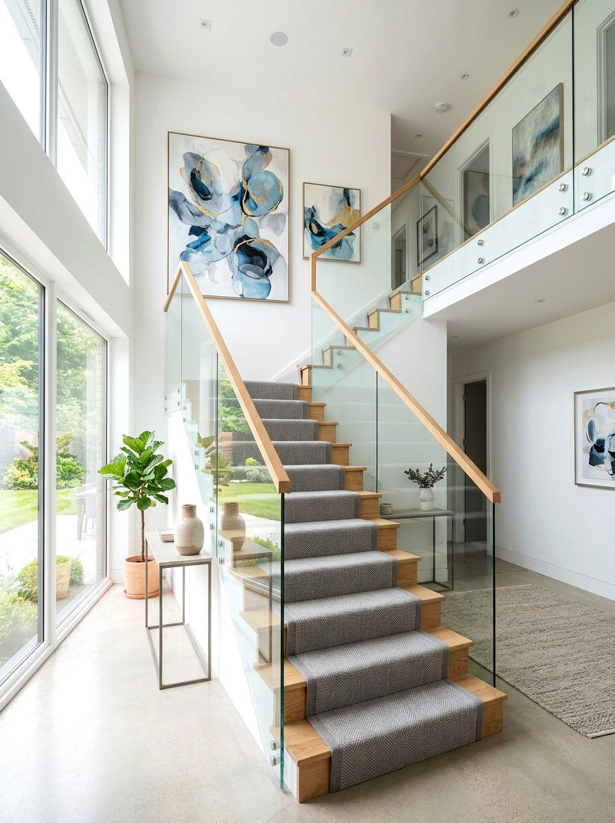 Modern Herringbone Stair Runner - 30 dramatic stair runner ideas