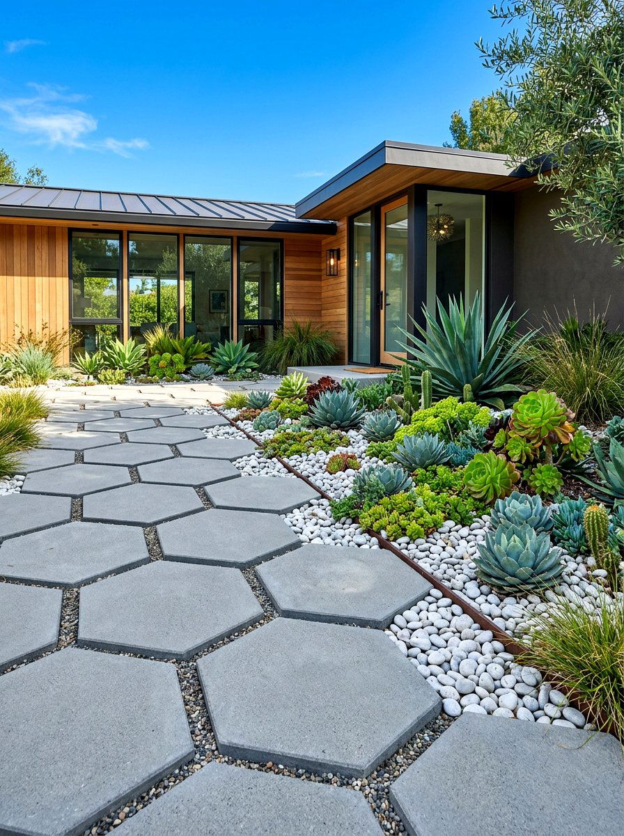 Modern Hexagon Paver - 30 stepping pad lawn ideas