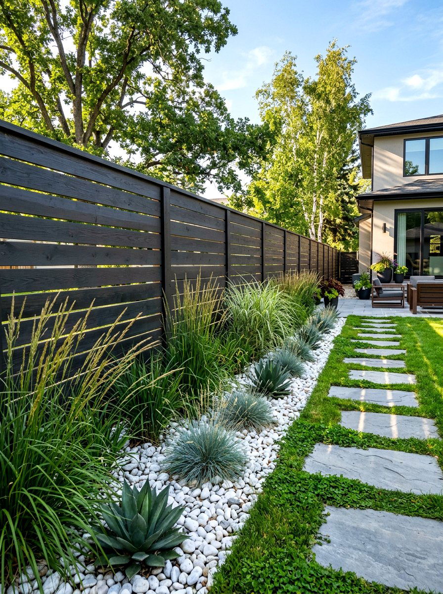 Modern Horizontal Fence Plants - 30 fence landscaping ideas