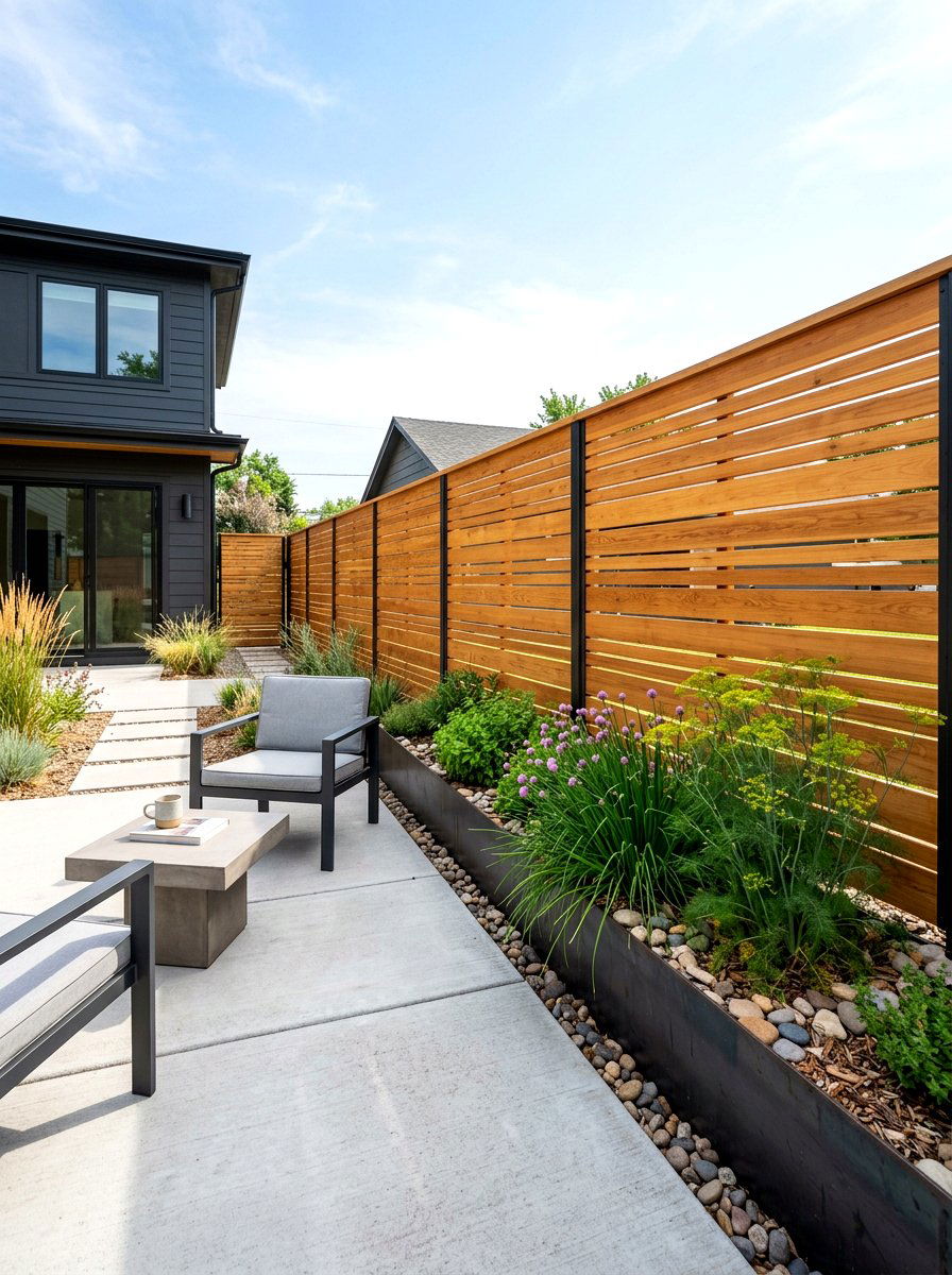 Modern Horizontal Slat Fence - 30 herb garden fence ideas