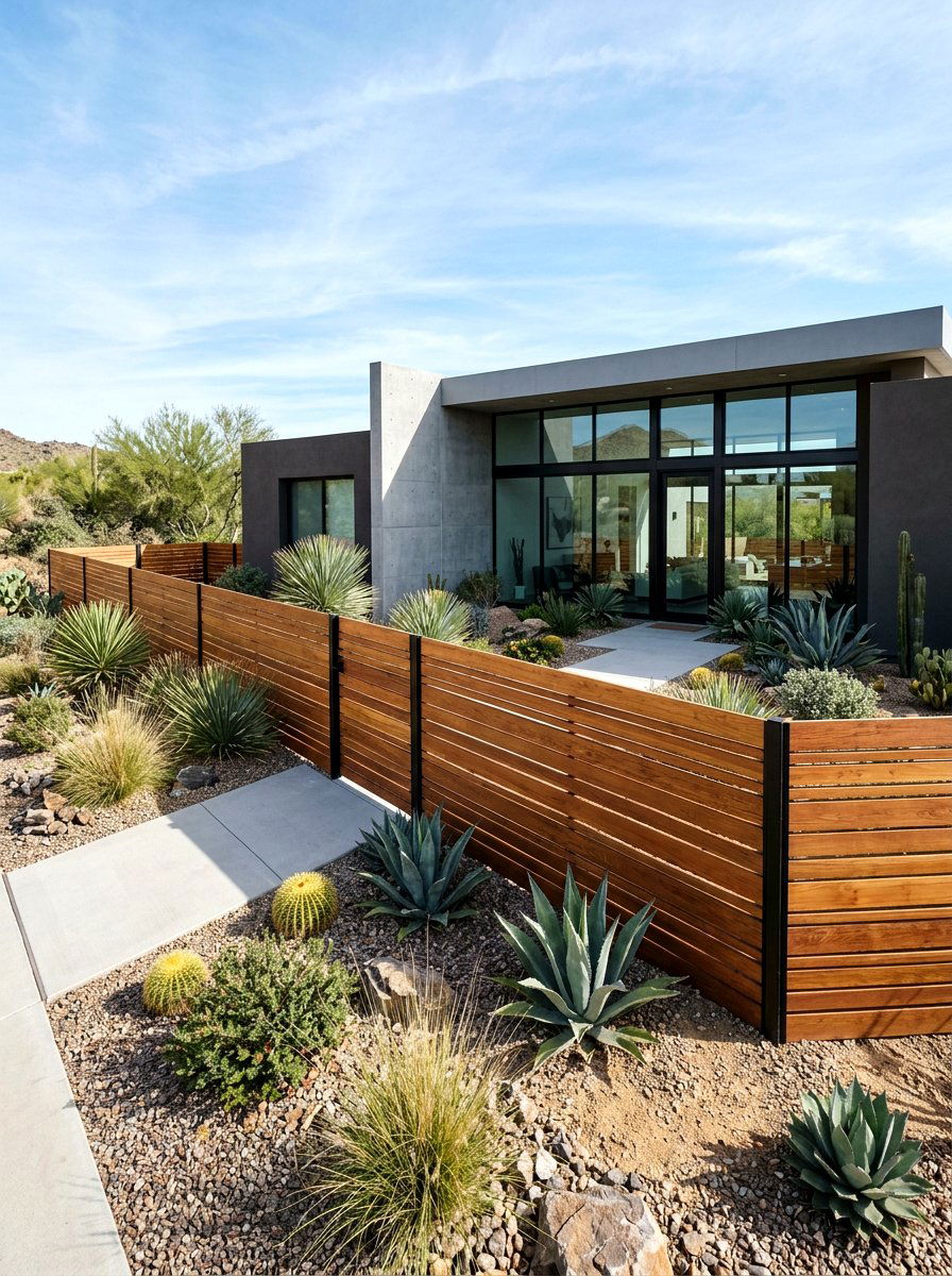Modern Horizontal Wood Fence - 30 front yard fence ideas