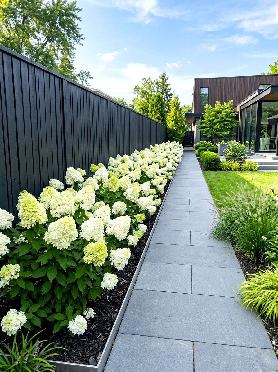 Modern Hydrangea Row Bed - 30 modern flower bed ideas