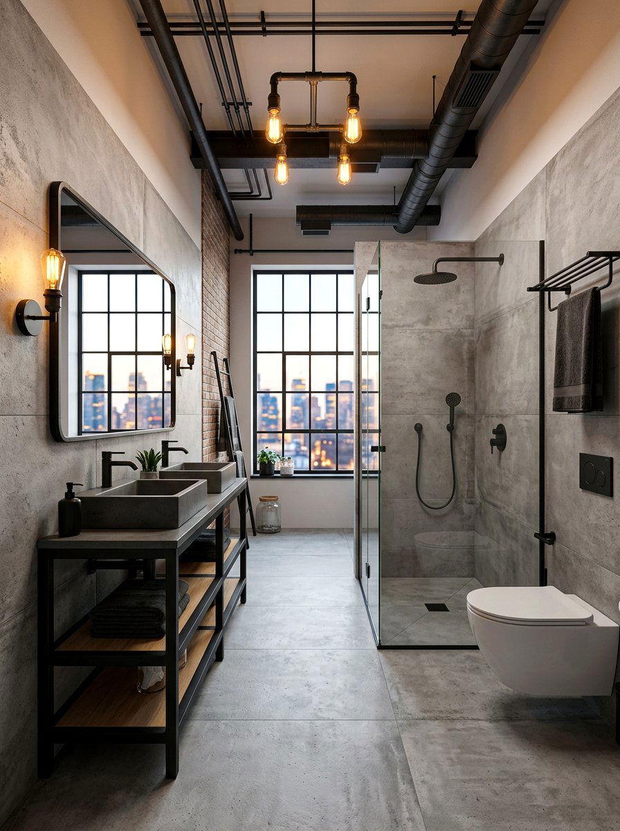 Modern Industrial Bathroom - 30 floor to ceiling tile bathroom ideas