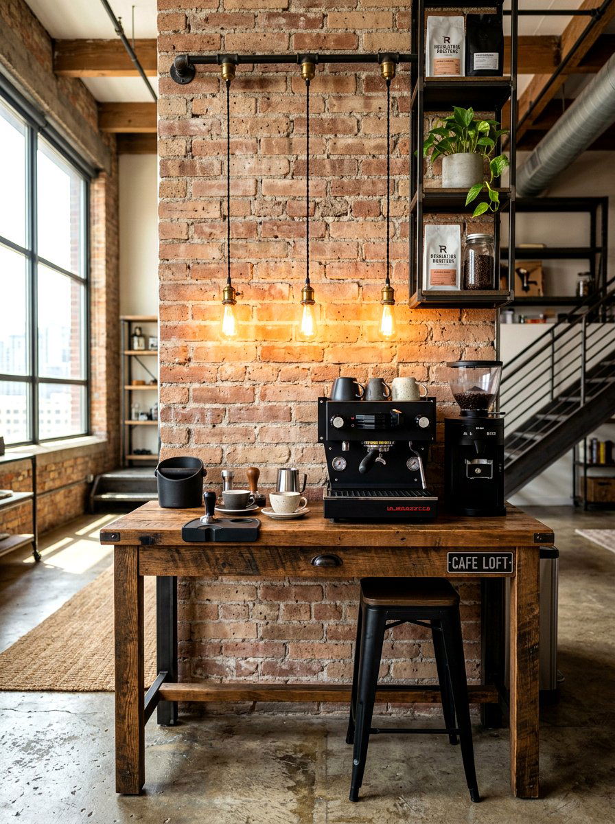 Modern Industrial Coffee Nook - 30 aesthetic home cafe setup ideas