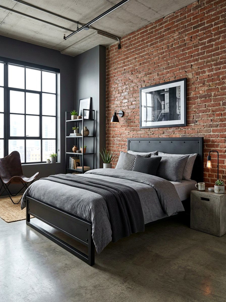 Modern Industrial Grey Bed - 30 cozy bedscape ideas