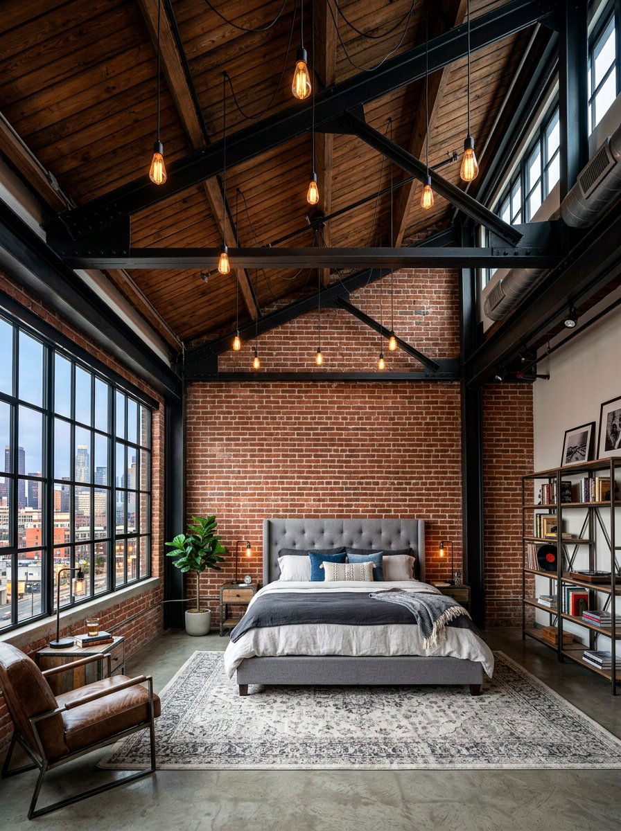 Modern Industrial Loft - 30 sloped ceiling bedroom ideas