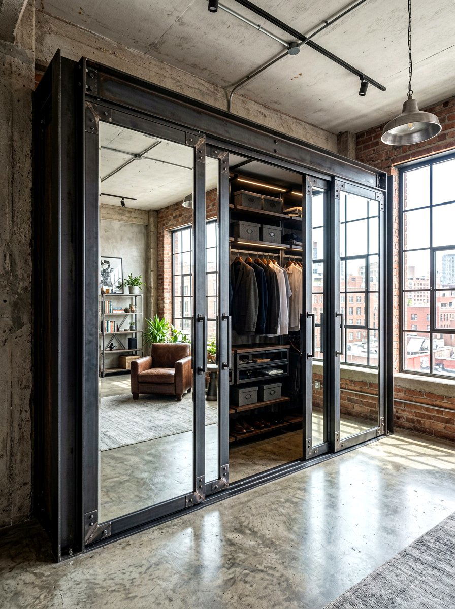 Modern Industrial Mirrored Closet - 30 mirrored closet ideas