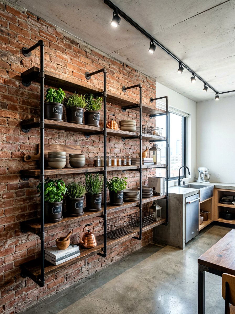 Modern Industrial Pipe Shelving - 30 indoor herb garden ideas