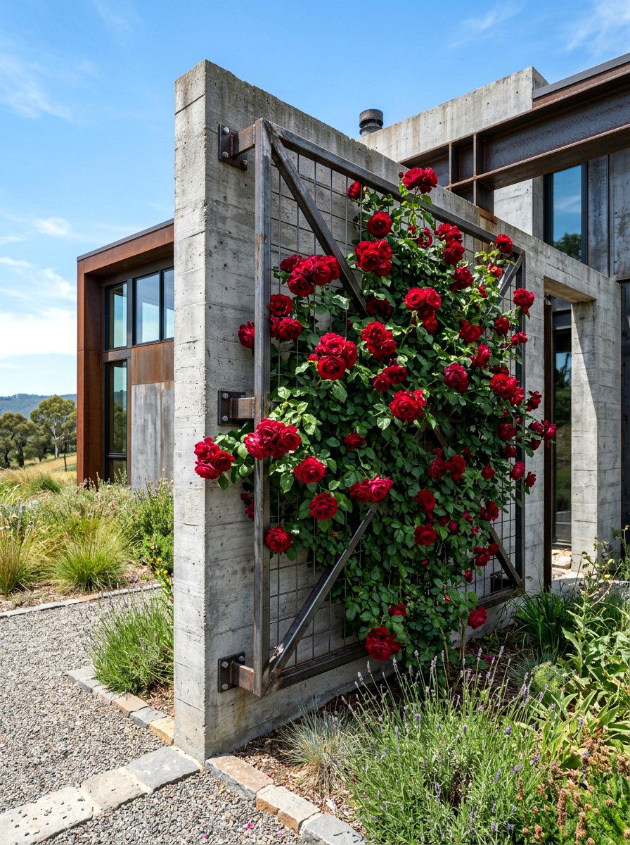 Modern Industrial Steel - 30 rose trellis wall ideas
