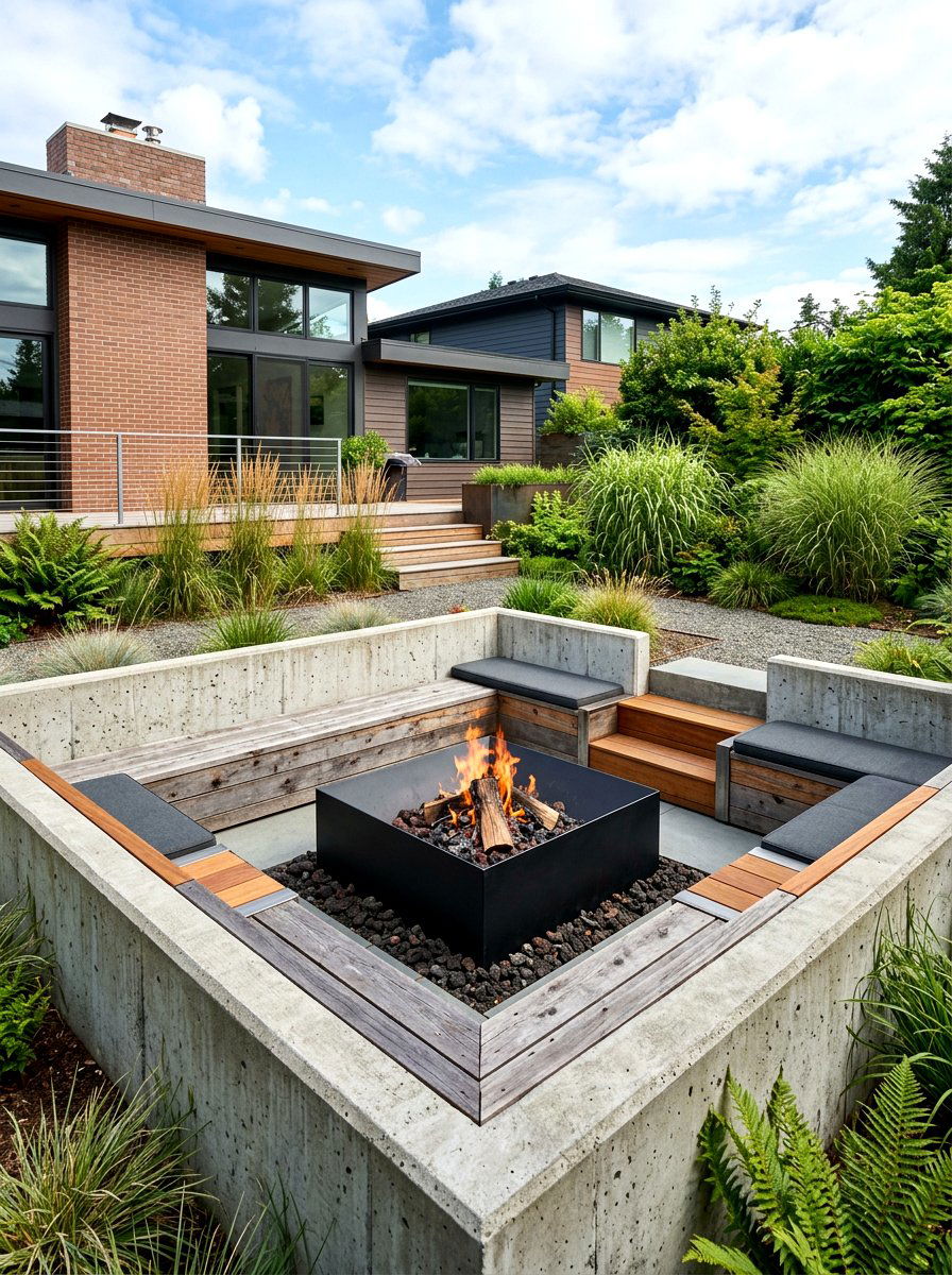 Modern Industrial Sunken Fire Pit - 30 sunken fire pit ideas