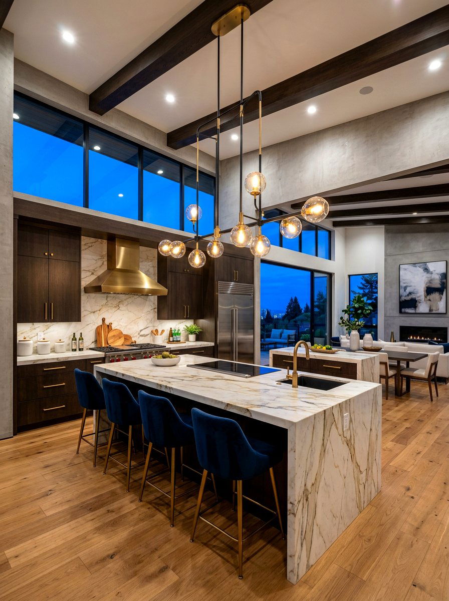 Modern Island Chandelier - 30 kitchen lamp styling ideas