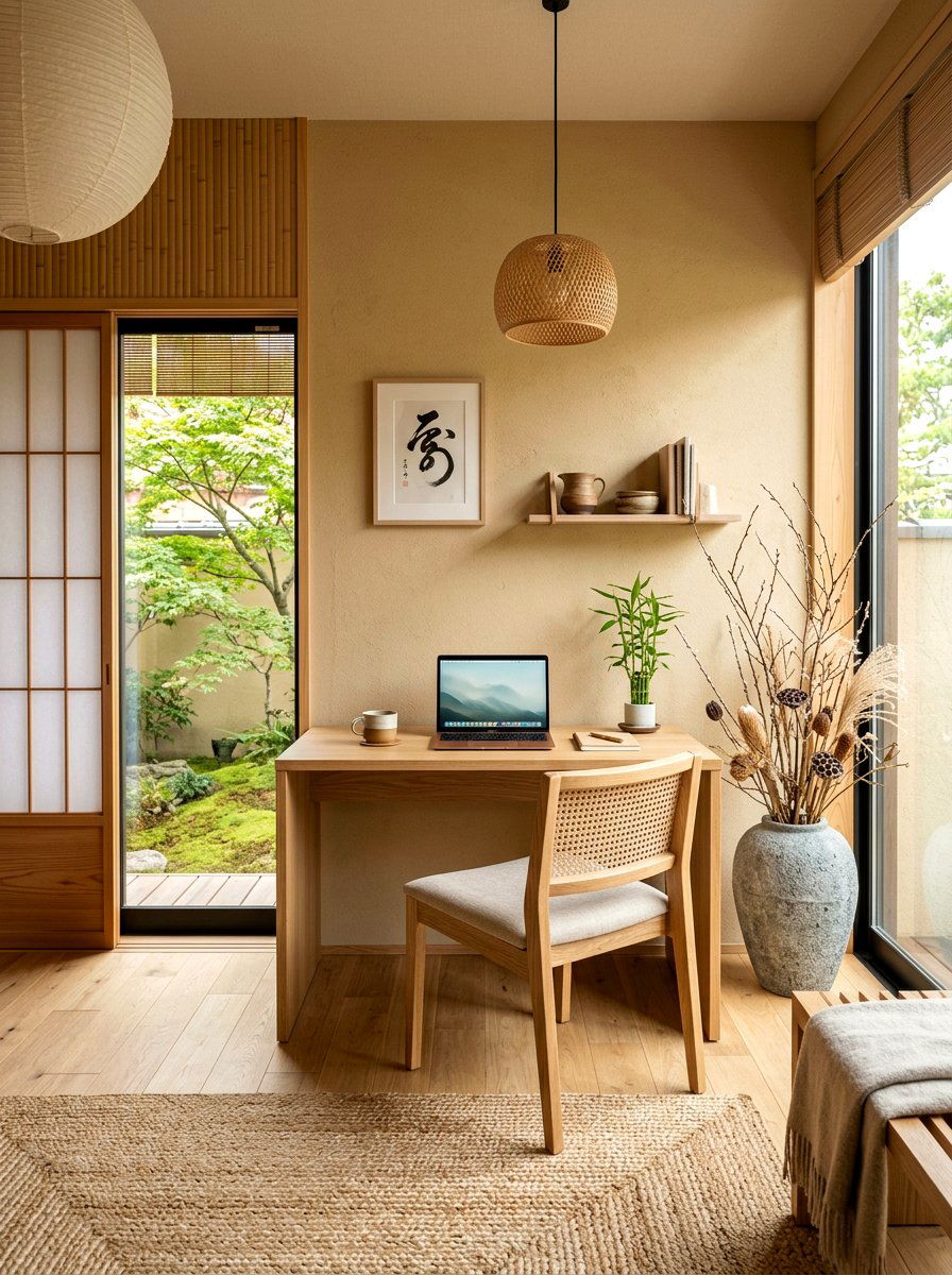 Modern Japandi Workspace - 30 calm neutral office ideas