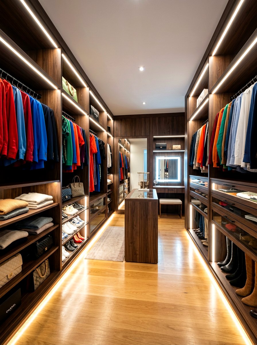 Modern LED Lit Closet - 30 capsule wardrobe closet ideas