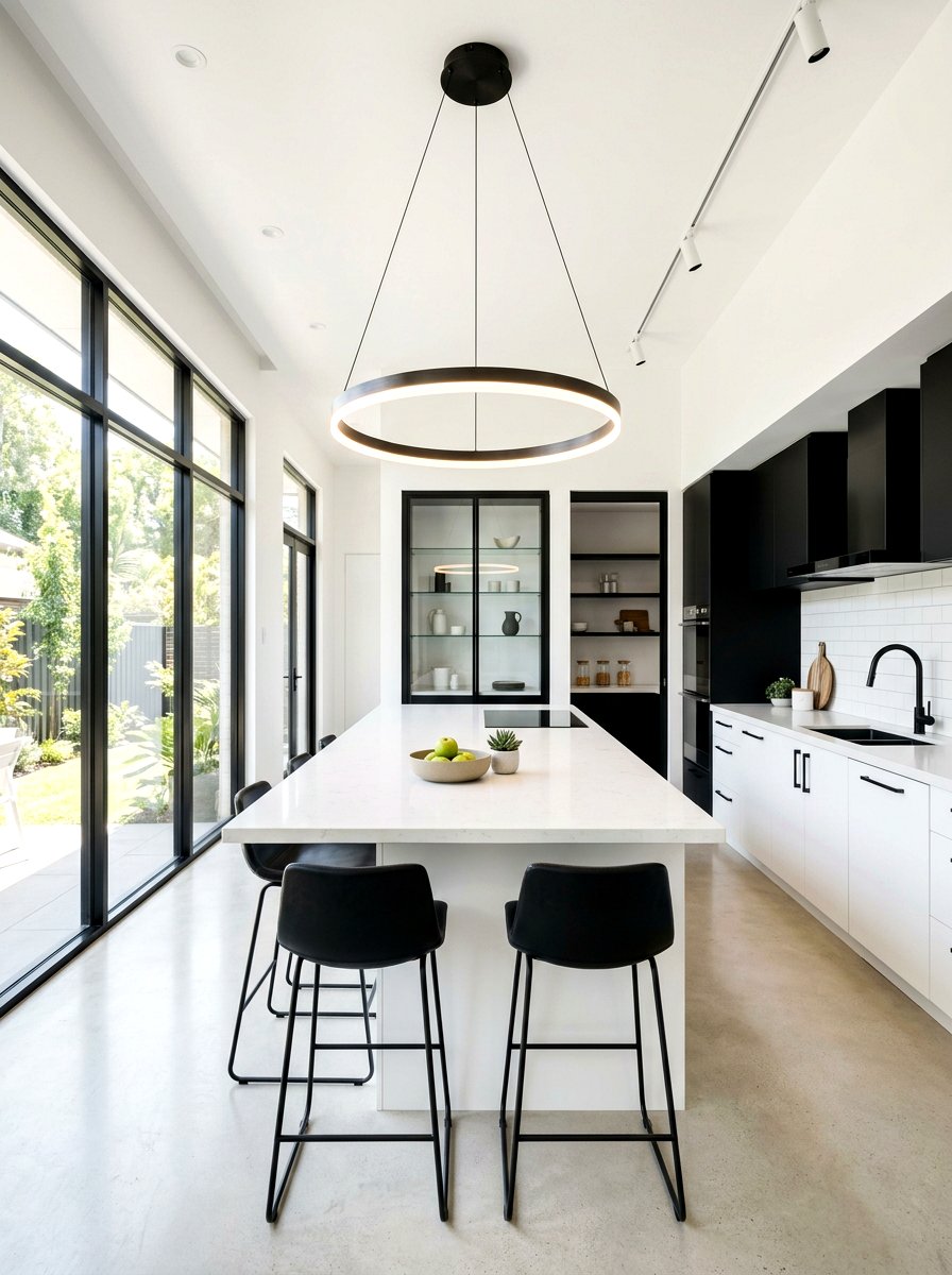 Modern LED pendant centering - 30 island pendant spacing ideas