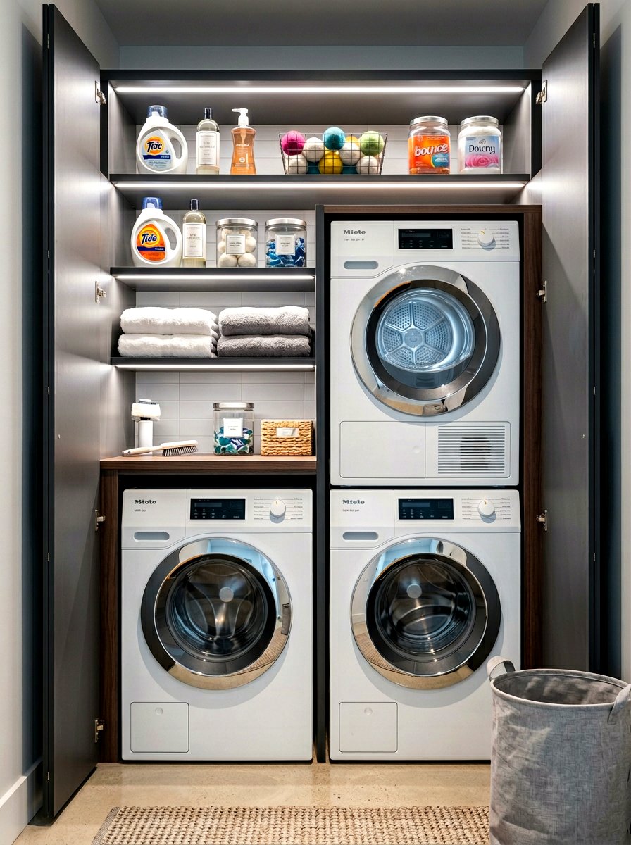 Modern Laundry Closet Lighting - 30 stacked laundry closet ideas