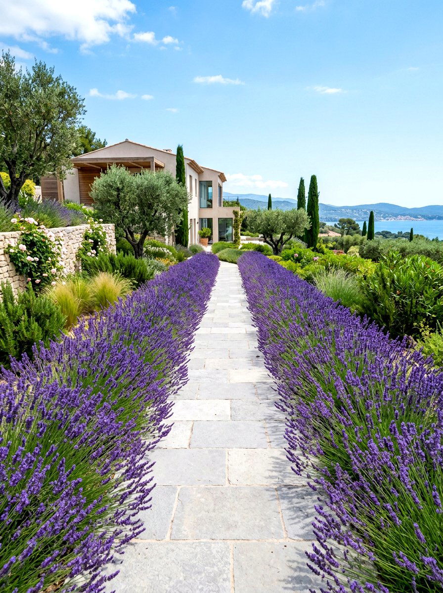 Modern Lavender Path Border - 30 modern flower bed ideas