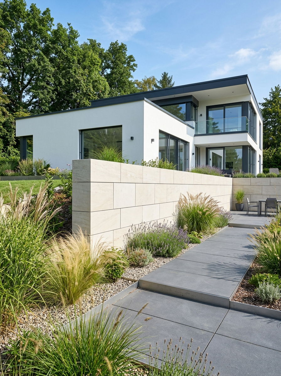 Modern Limestone Retaining Wall - 30 stone retaining wall ideas