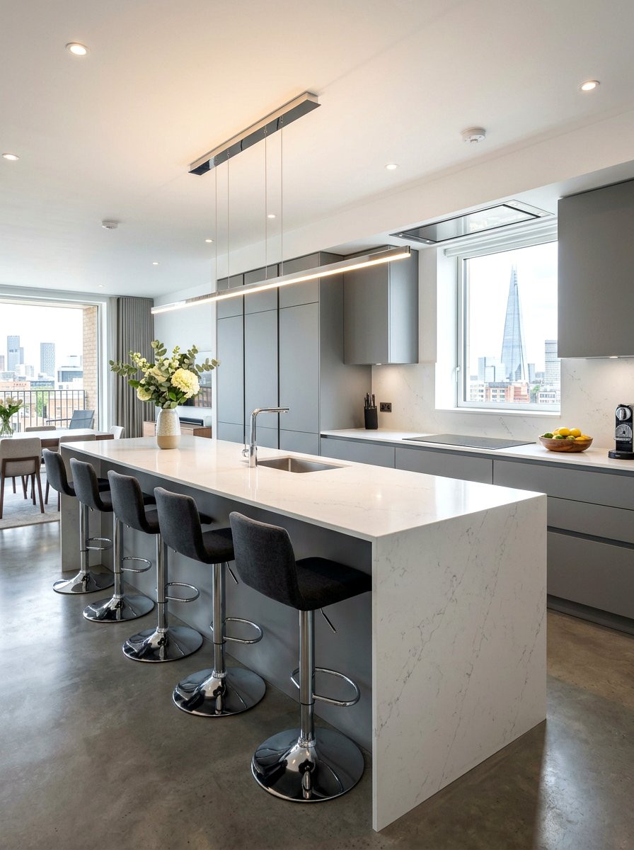 Modern Linear Chrome Pendant - 30 chrome kitchen pendant ideas