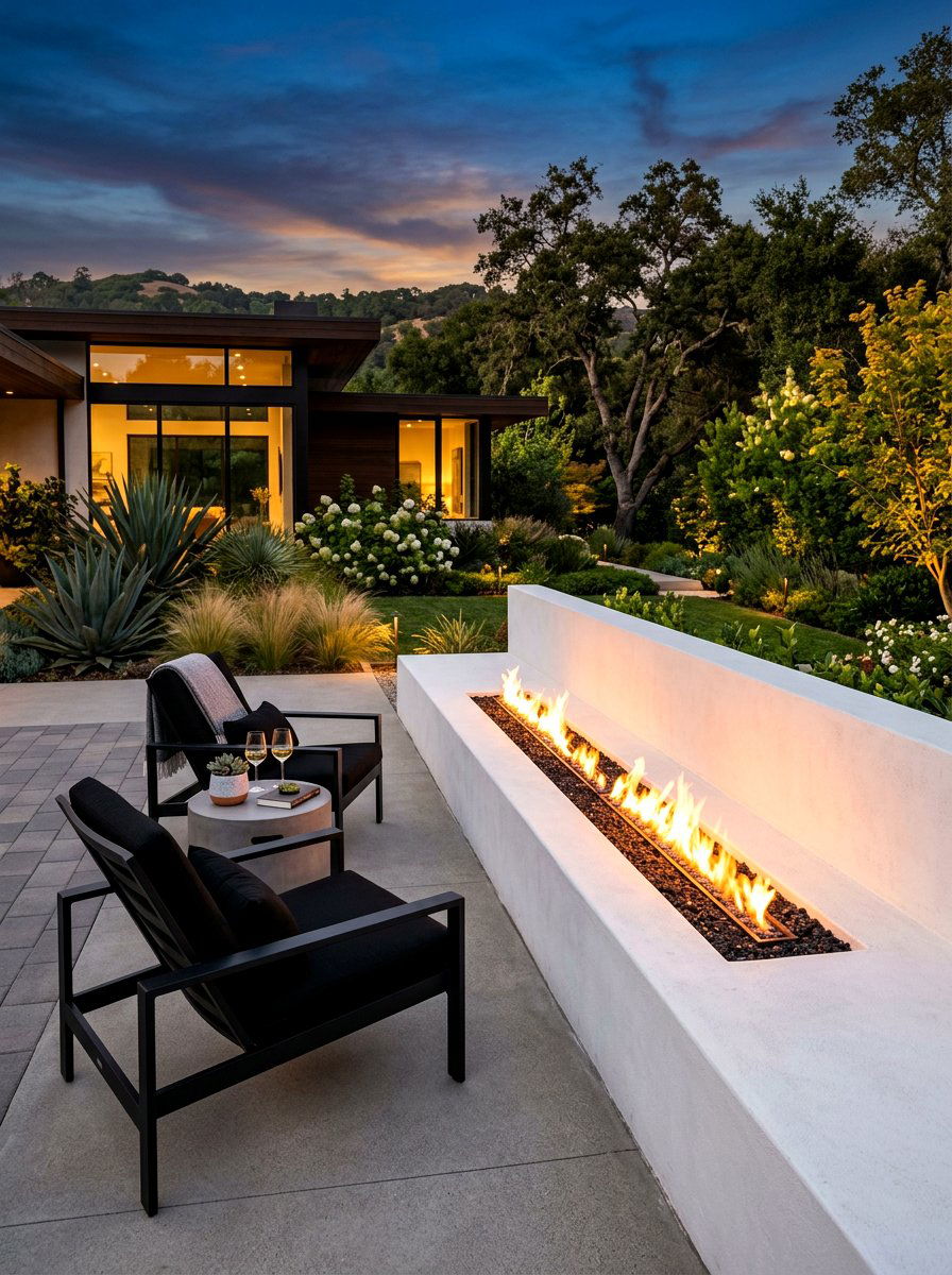 Modern Linear Fire Pit - 30 cozy fire pit ideas