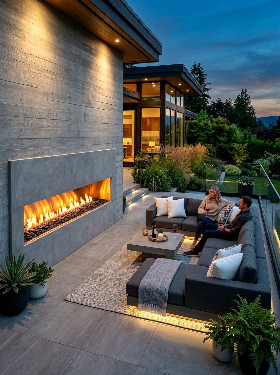 Modern Linear Gas Patio Fireplace - 30 patio fireplace ideas