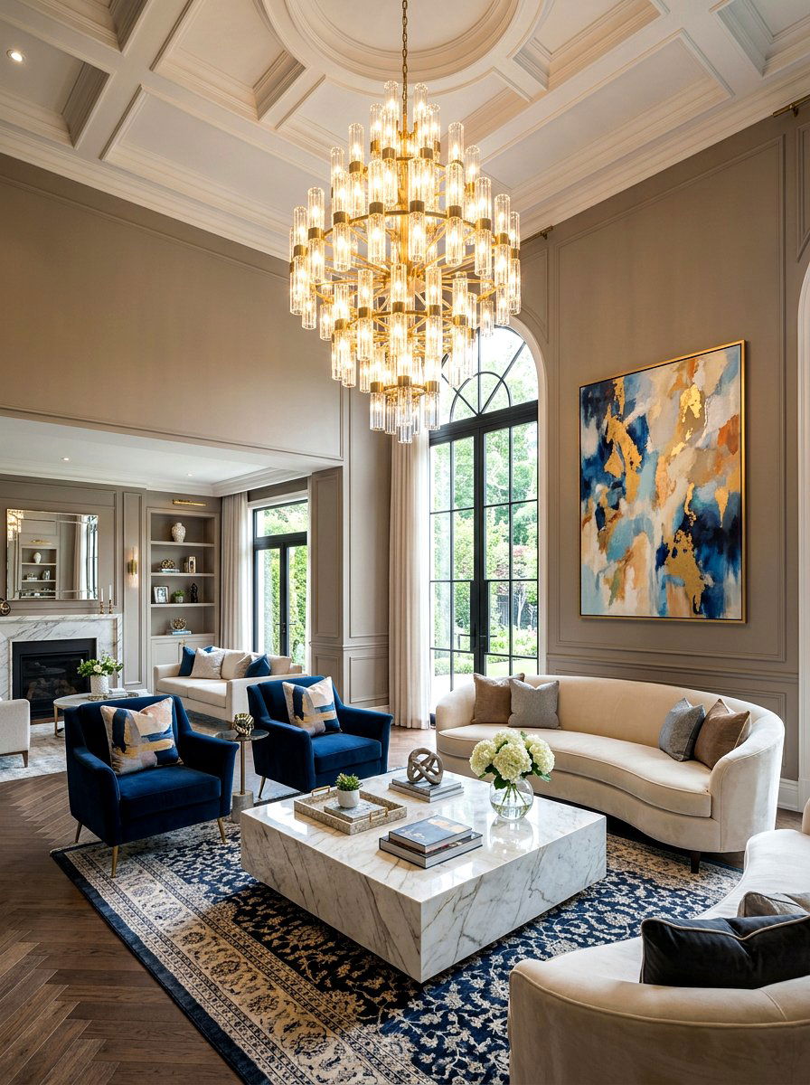 Modern Living Room Chandelier - 30 layered lighting living room ideas