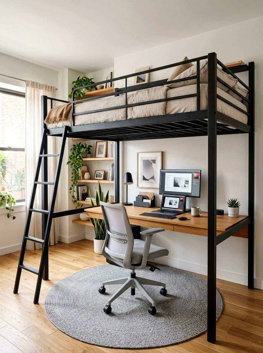 Modern Loft Bed Study - 30 minimalist teen room ideas