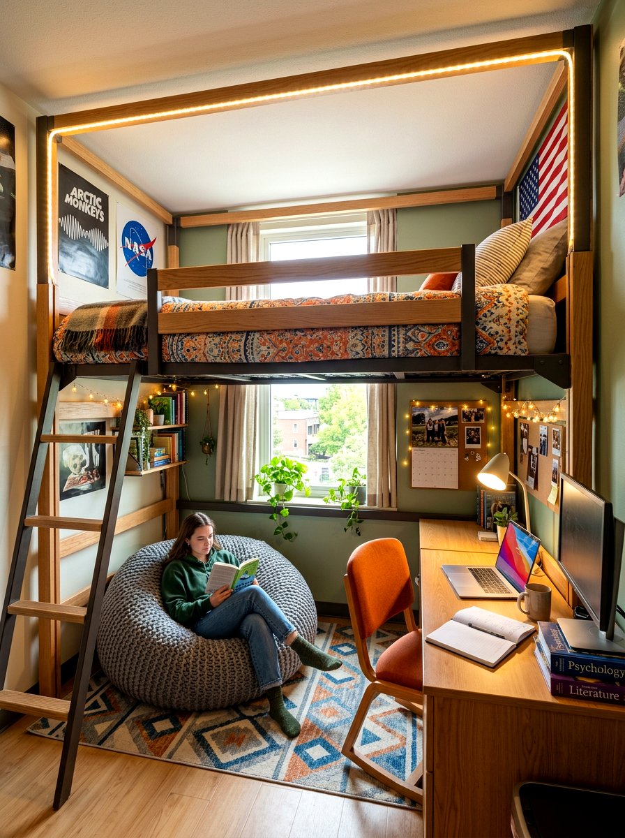 Modern Lofted Bed Layout - 30 college bedroom ideas